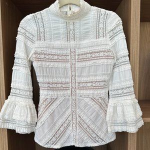 Cinq a Sept Long Sleeve Lace Turtle Neck Blouse